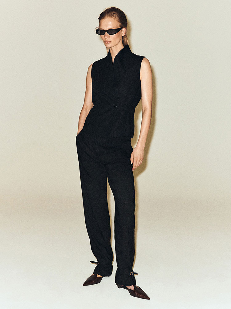 ショールカラー ベルト付きリネンブレンド